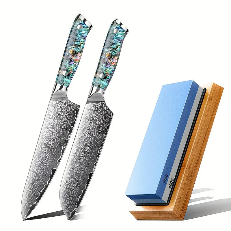 Abalone Stone Damascus Steel Knives