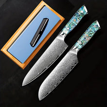 Load image into Gallery viewer, Abalone Stone Damascus Steel Knives
